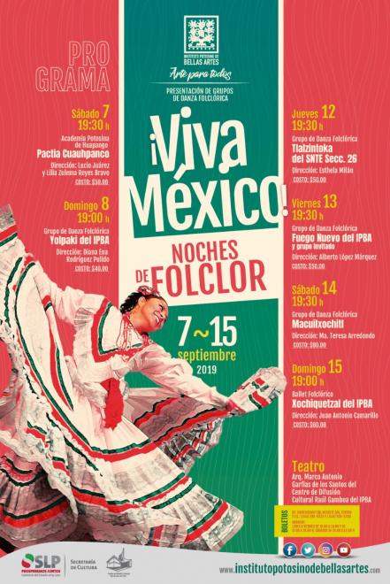 Invitan a “¡Viva México! Noches de folclor” en el IPBA