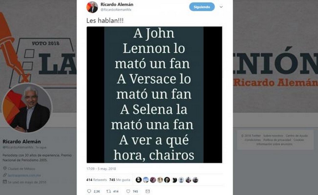 La publicación de Alemán. Foto: tomada de Twitter