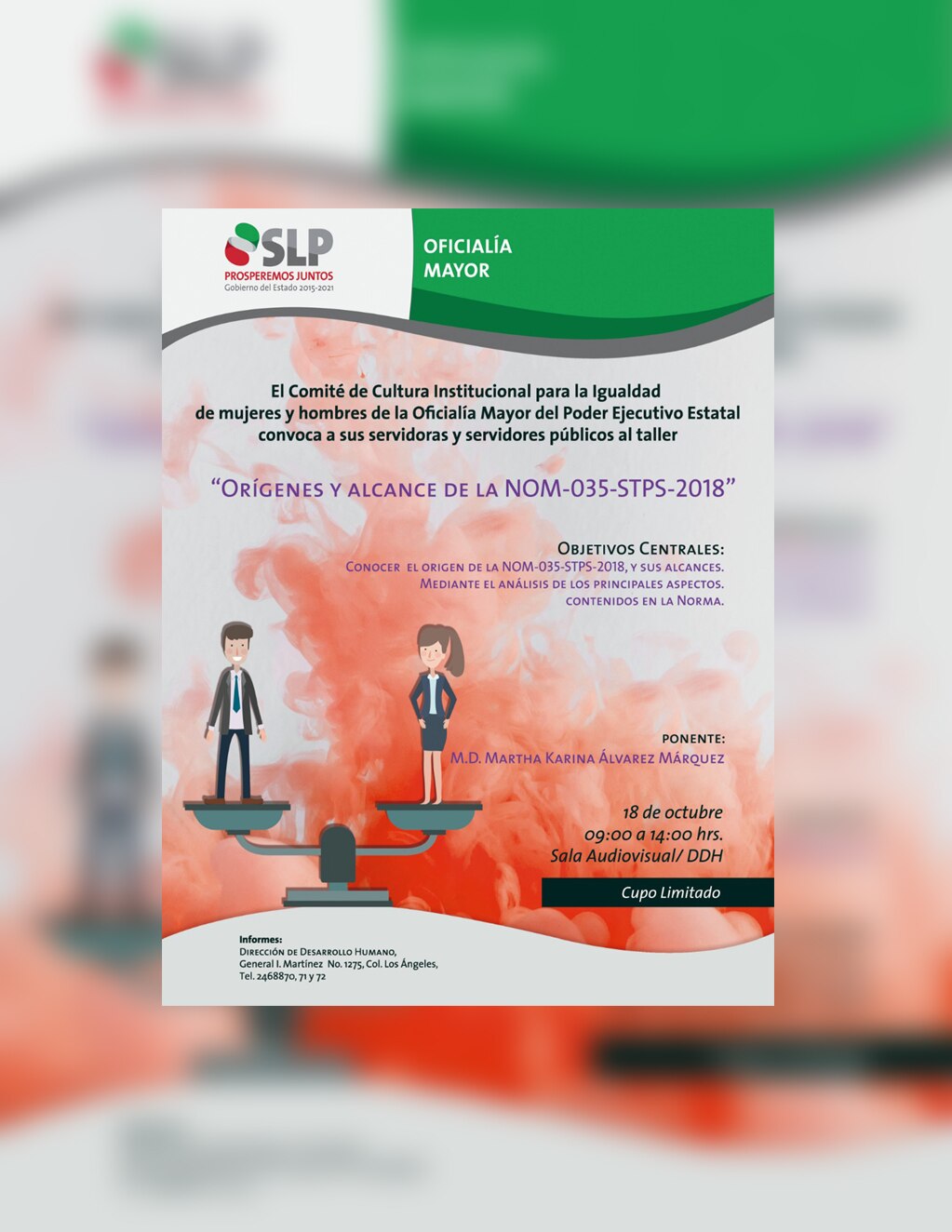 Oficialía Mayor realizará el taller “Orígenes y alcance de la NOM-035-STPS-2018”