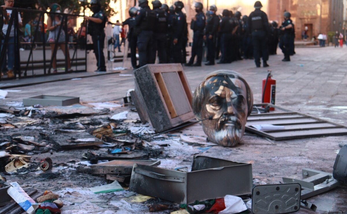 Reportan 10 detenidos por actos vandálicos en protesta de SLP por caso Giovanni