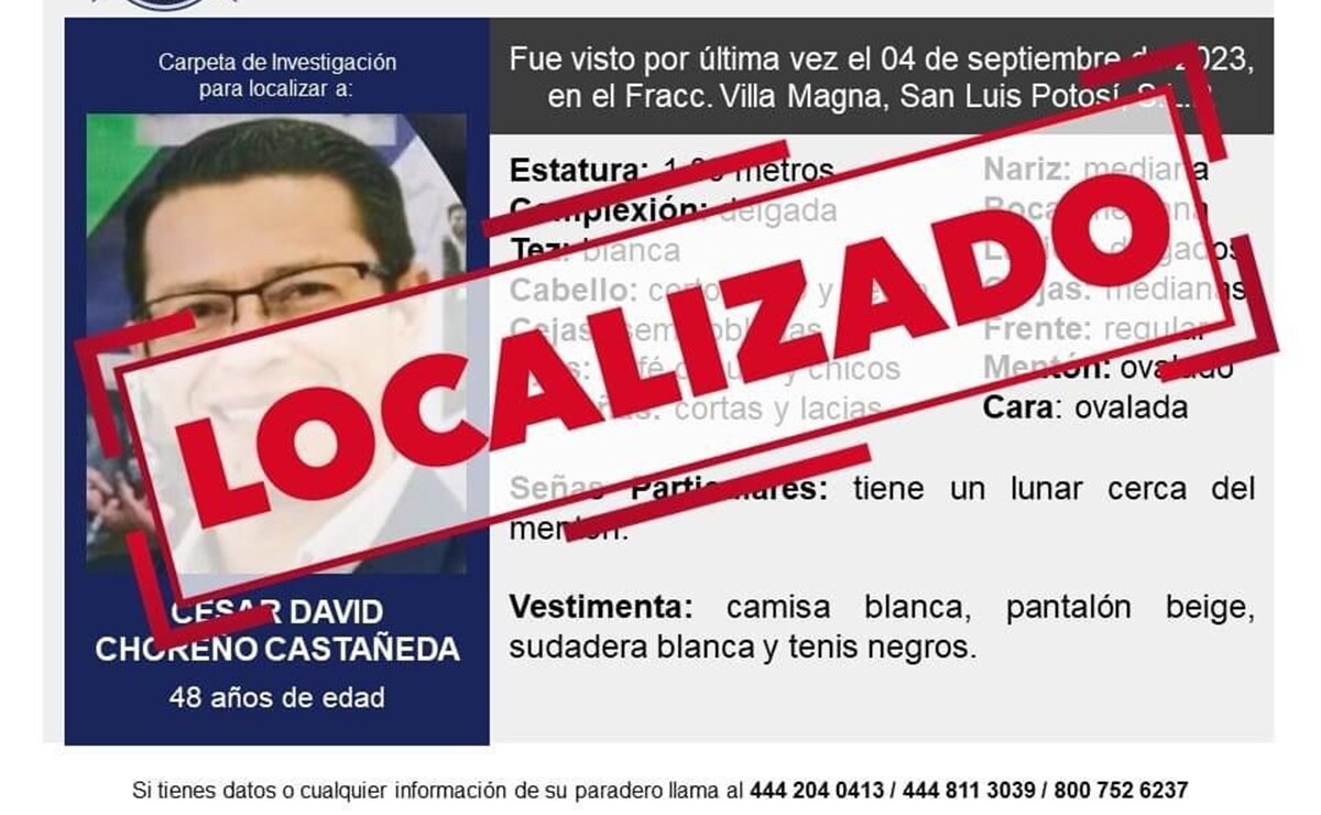 César Choreño en localizado con vida. Foto: Especial