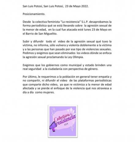 Colectivo feminista reprueba difusión de agresión a joven en calles de SLP; llaman a no difundir el video
