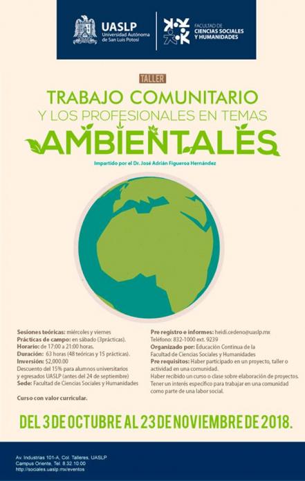 Invita UASLP a participar en taller “Trabajo comunitario y los profesionales en temas ambientales”