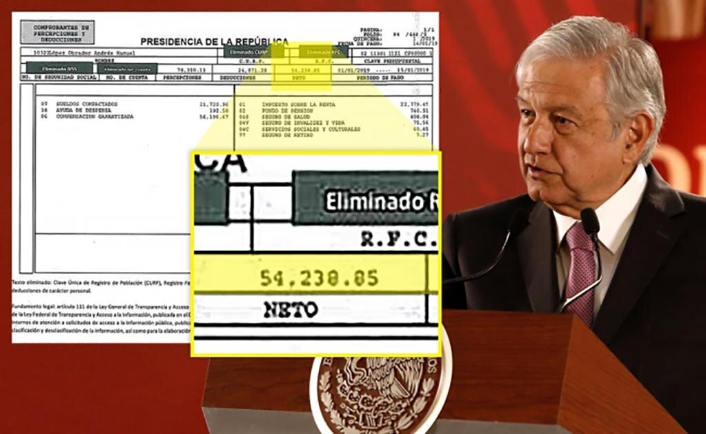 Sueldo, vales y descuentos… este es el recibo de nómina de López Obrador