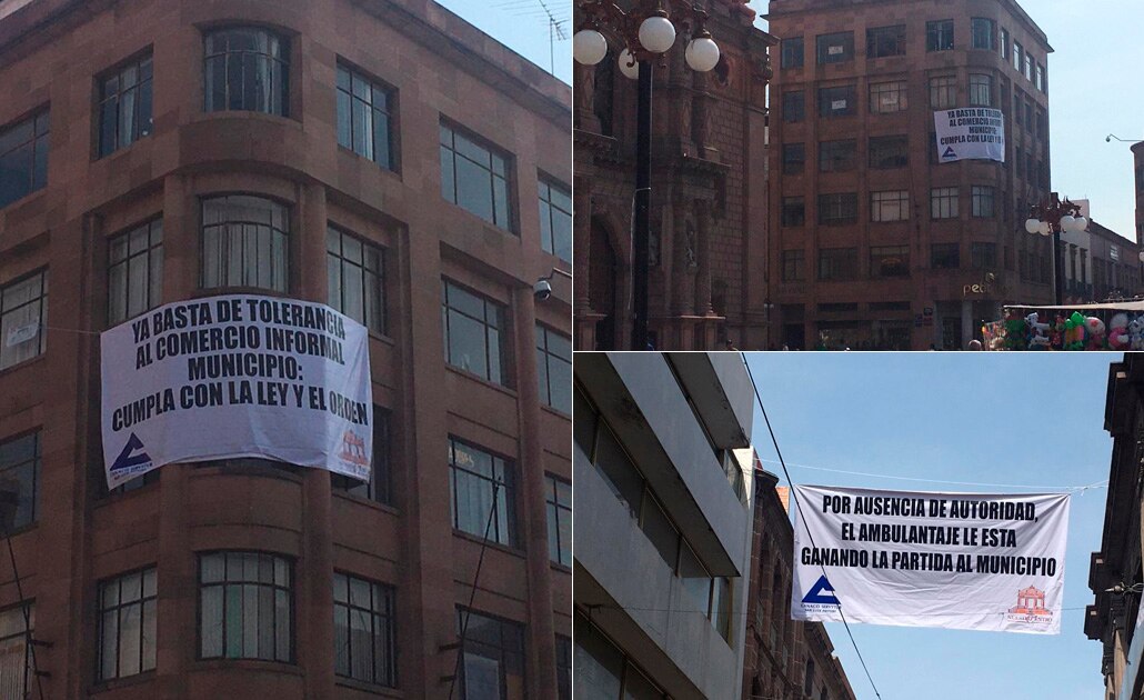 Comerciantes piden con lonas cero tolerancia al ambulantaje