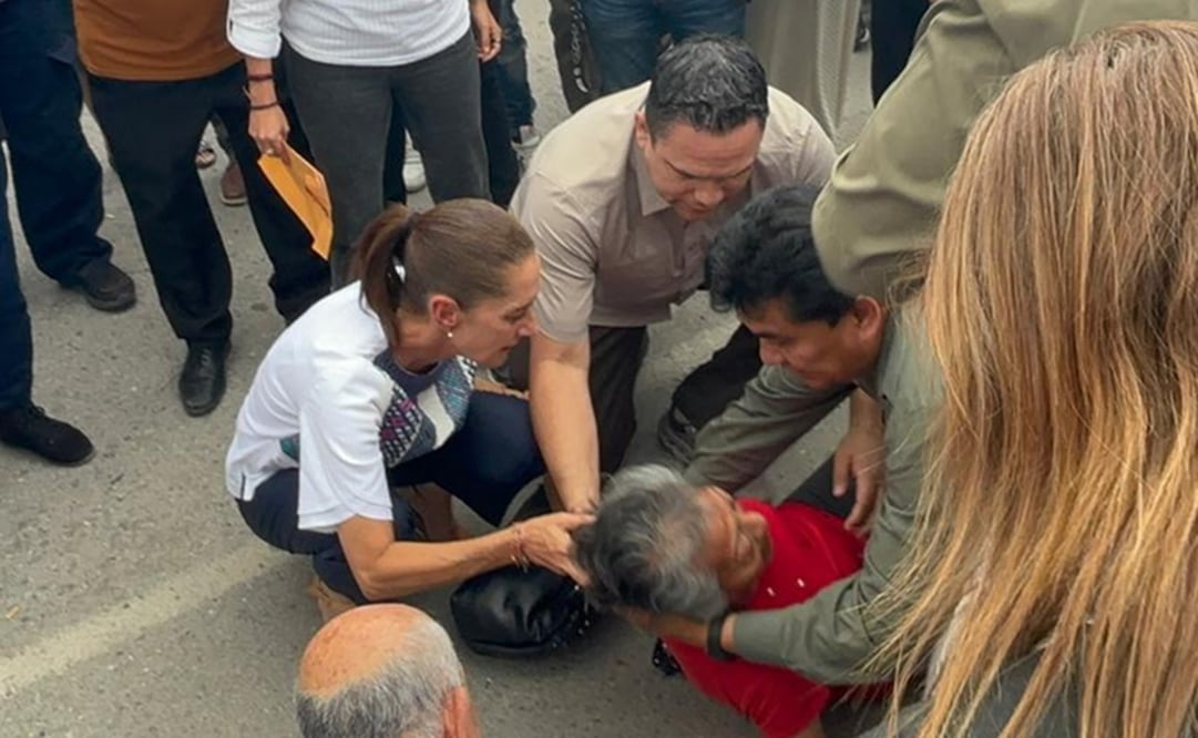 Sheinbaum auxilió a la mujer que se desvaneció entre la multitud en SLP. Foto: Samuel Estrada