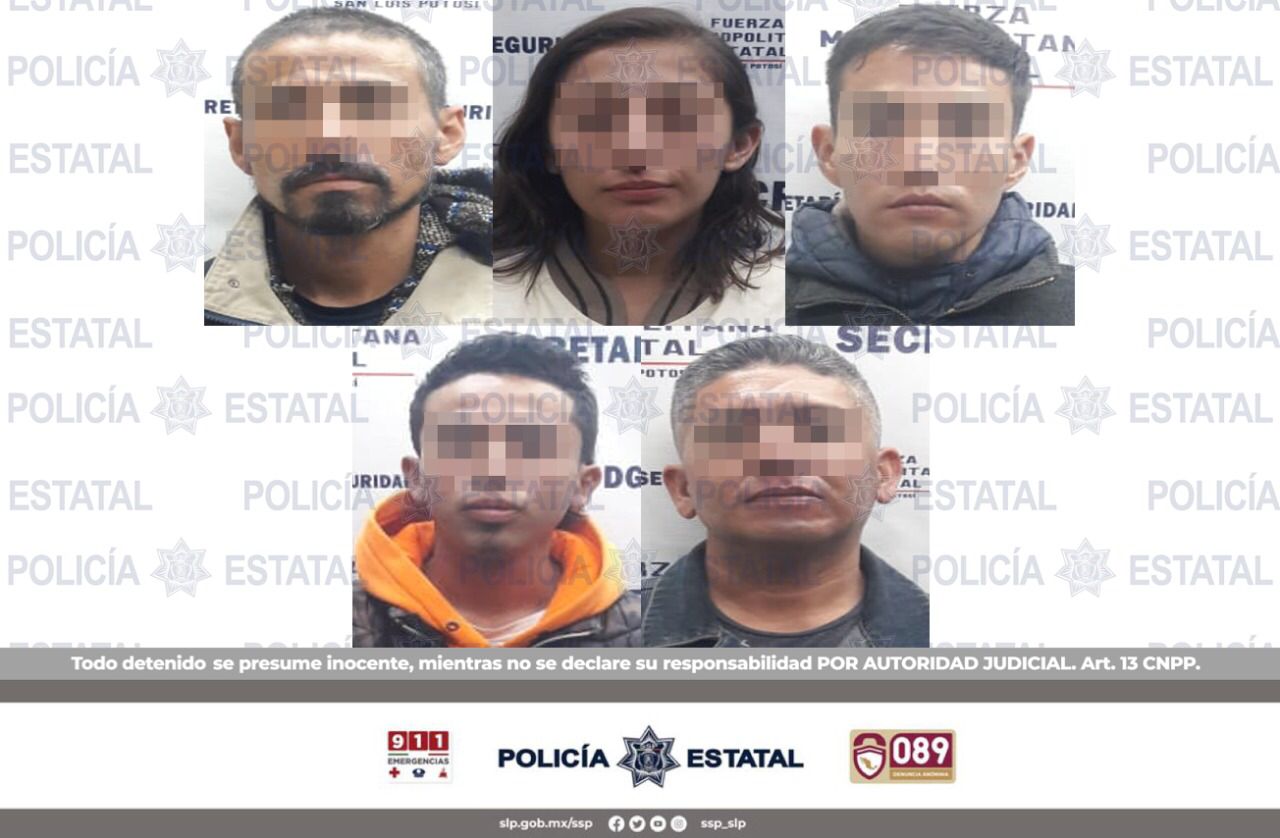 Caen cinco por robo a comercio en SLP; se les aseguraron 32 bolsas de mano