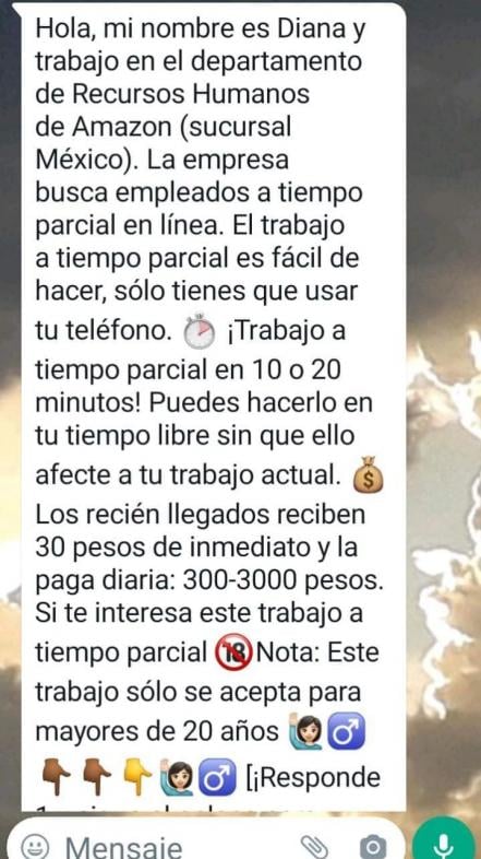 ¿Te llegó mensaje de texto ofreciendo trabajo en Amazon? Podría ser fraude