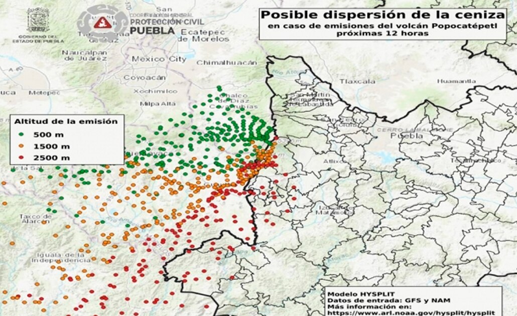 Prevén caída de ceniza del Popocatépetl en Puebla y Morelos