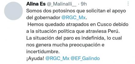"Quedamos atrapados en Cusco", potosinos varados en Perú piden ayuda a gobierno de México