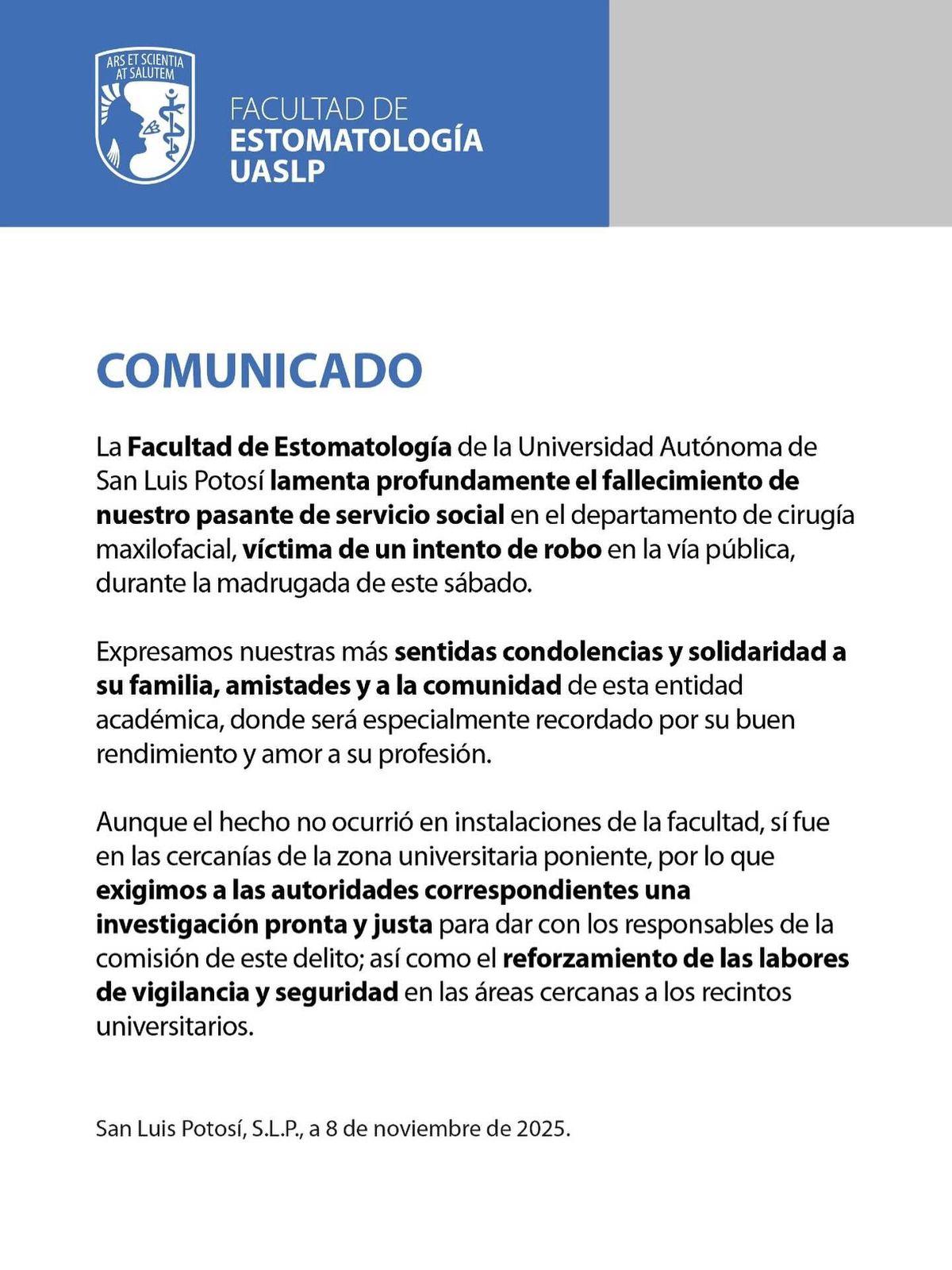 Comunicado de la UASLP