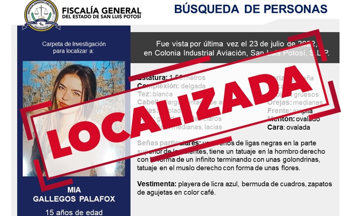 Mía Gallegos Palafox es localizada sana y salva, confirma fiscalía de SLP