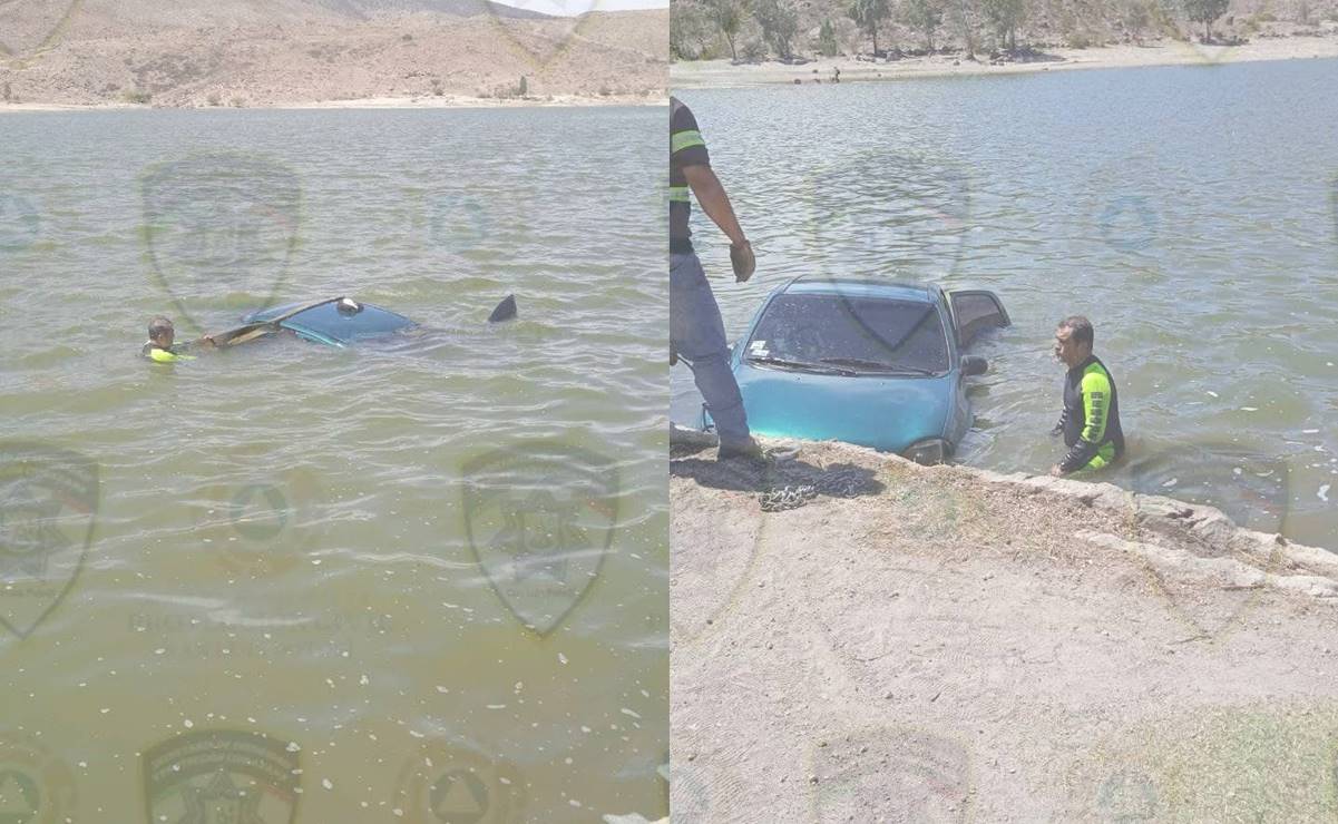 Salvan a dos menores que cayeron con un auto a presa de la Cañada del Lobo en SLP