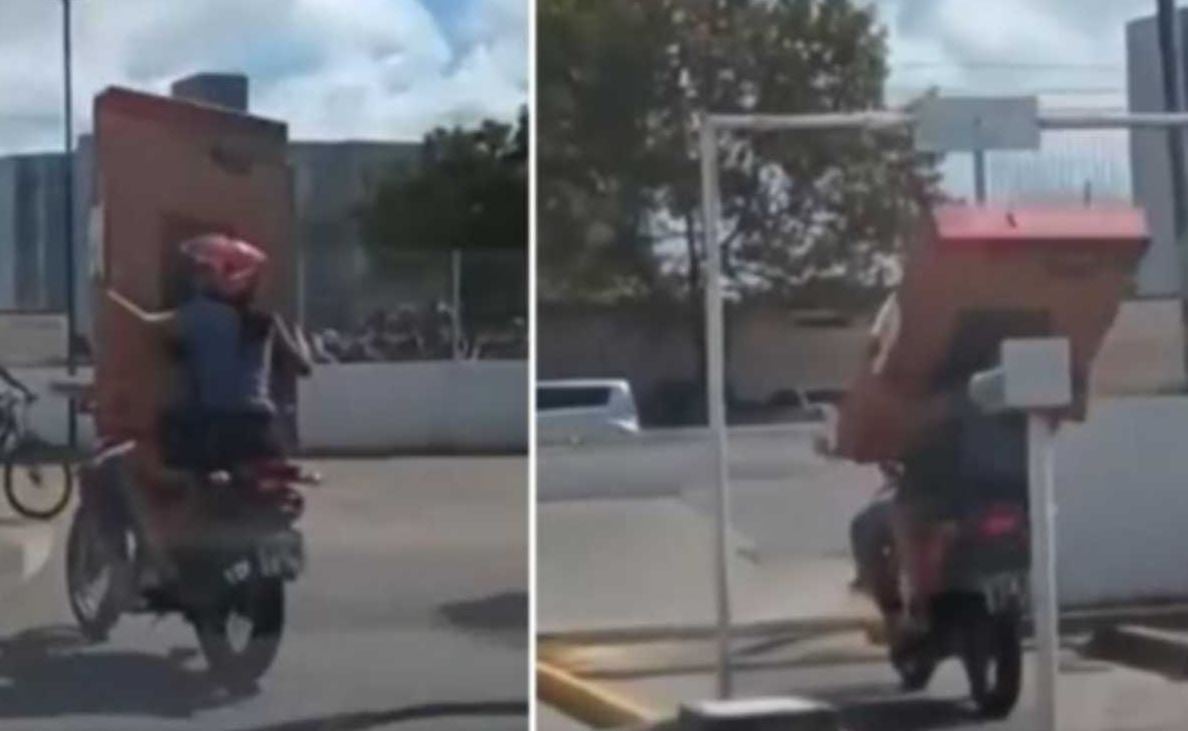 Viral: pareja compra pantalla y se les cae durante viaje en moto 