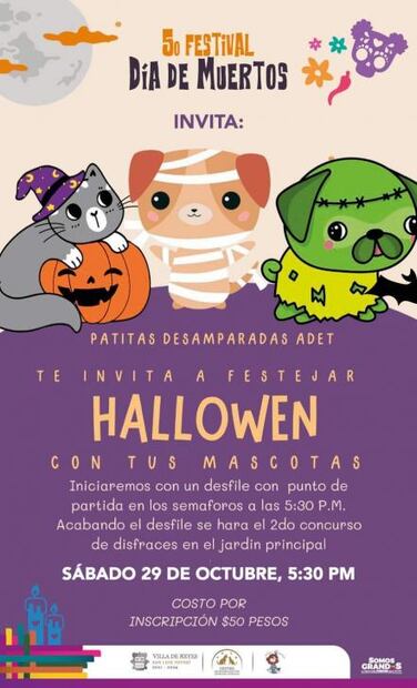 Invitan a concurso de disfraces para mascotas en Villa de Reyes; habrá altar para los peludos