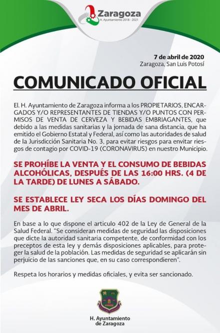 Zaragoza restringe venta de alcohol durante contingencia sanitaria por Covid-19
