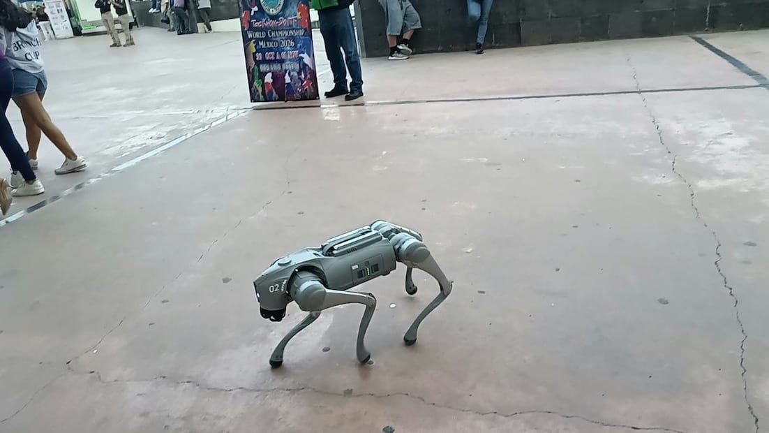Perros robot policías llamaron la atención de los asistentes en la Fenapo 2026. Foto: Especial