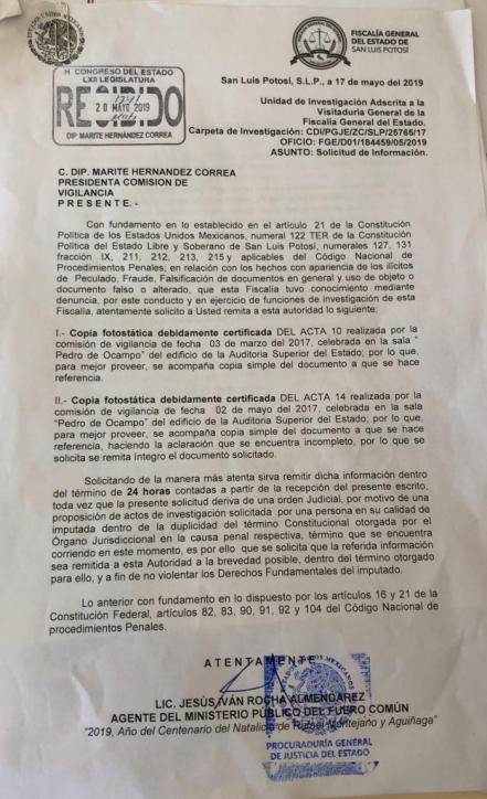 Comisión de Vigilancia denuncia extravío de documento requerido de “fiesta fantasma”