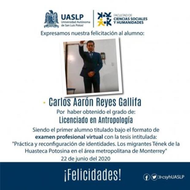 UASLP anuncia a primer alumno graduado por examen profesional virtual