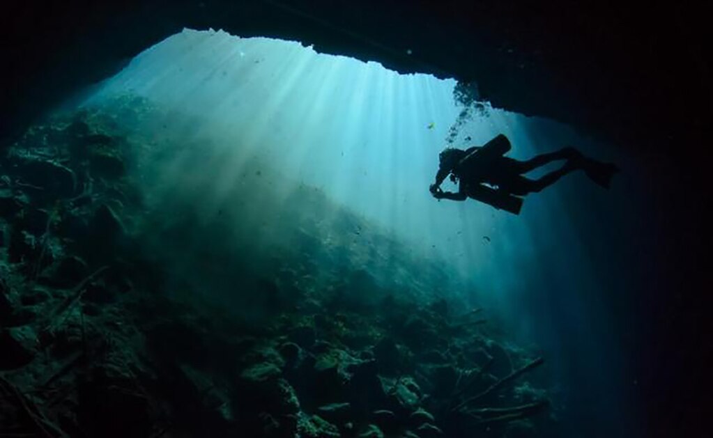 Una caverna fue localizada en el cenote Xlacah, de la Zona Arqueológica de Dzibilchaltún. Foto: Benjamin Magaña / INAH