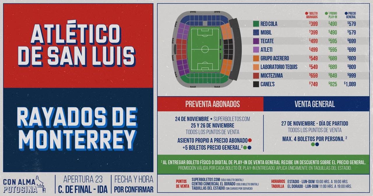 Costos boletos San Luis VS Rayados