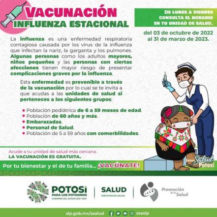 Vacunación contra influenza en SLP. ¿Dónde se realizan las jornadas?