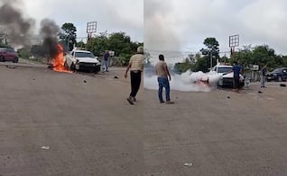 Choque entre motocicleta y un automóvil en la carretera Tampico-Valles deja a dos estudiantes lesionados