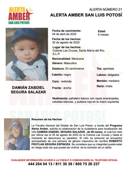 Activan Alerta Amber para localizar a bebé de 6 meses en San Luis Potosí