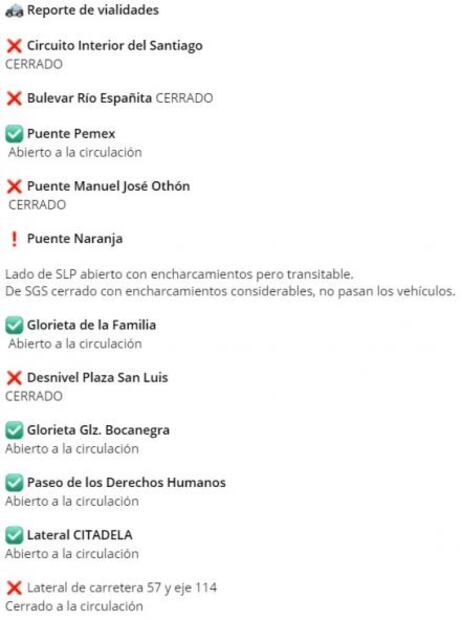 Policía Municipal reporta cierre de vialidades