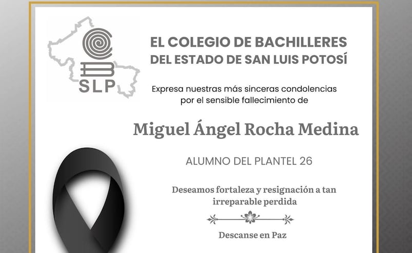 Cobach de SLP se pronuncia, una semana después, por asesinato del alumno Miguel Ángel Rocha