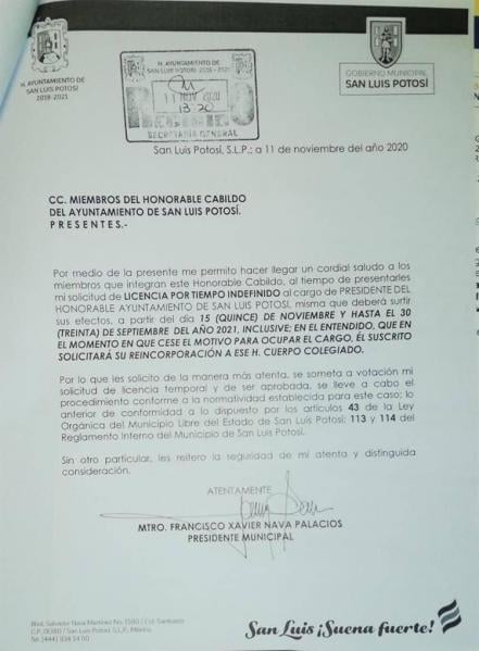 Edil de SLP pide a Cabildo que se le otorgue licencia indefinida al cargo
