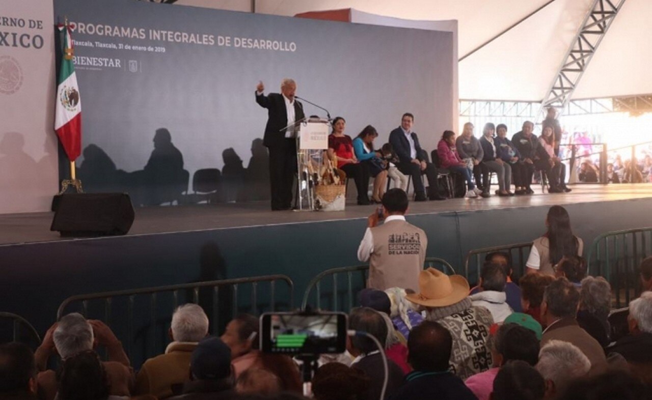 El presidente Andrés Manuel López Obrador durante su discurso en Tlaxcala
