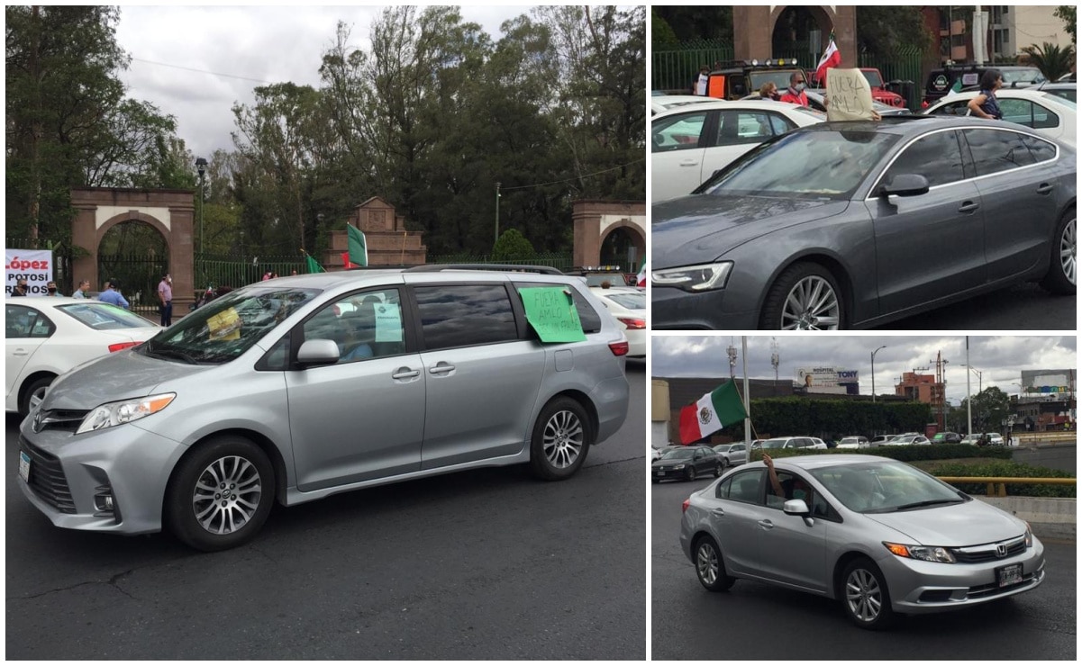 A bordo de vehículos, potosinos protestan contra AMLO en capital estatal
