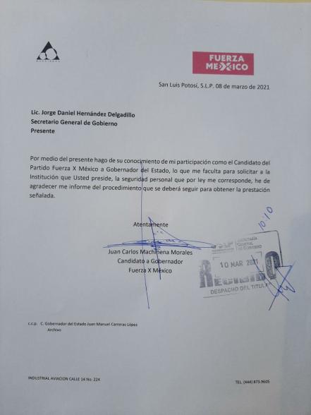 Machinena pide protección durante desarrollo de su campaña a gobernador de SLP