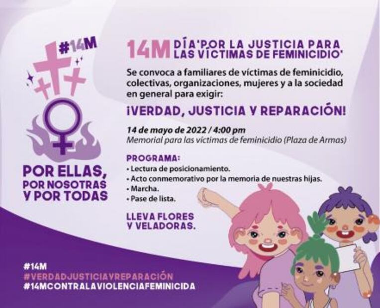 Convocan a conmemorar #14M, a un año del Día por la Justicia para las Víctimas de Feminicidio en SLP 