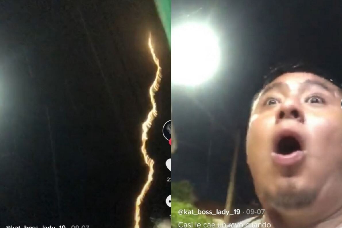 Hombre graba el momento en que casi lo alcanza un rayo en una playa de México