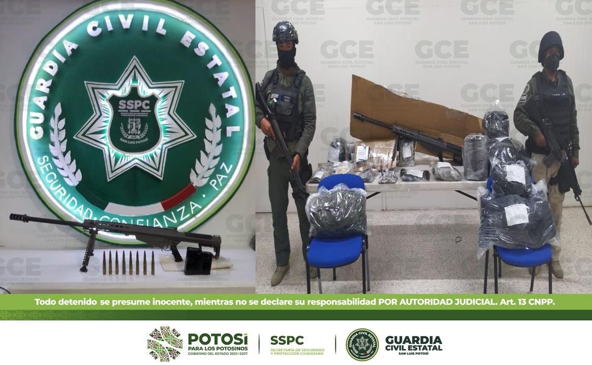 Guardia Civil asegura vehículos con blindaje artesanal, armamento y equipo táctico tras un enfrentamiento en SLP 