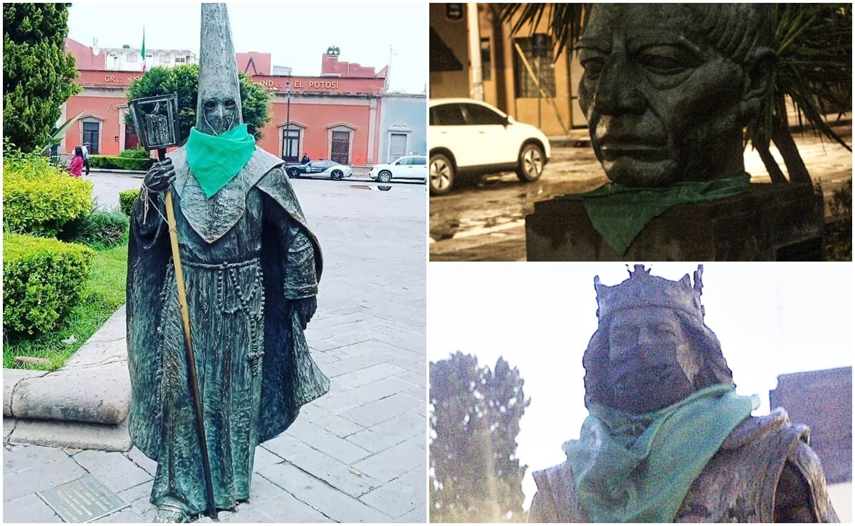 Monumentos y estatuas del Centro de SLP se “visten de verde” por el Día de Acción Global por un aborto legal y seguro