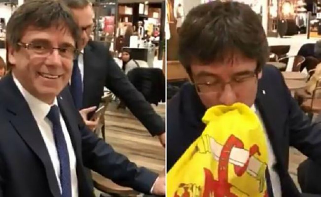 Líder catalán Puigdemont besa la bandera de España; video se vuelve viral