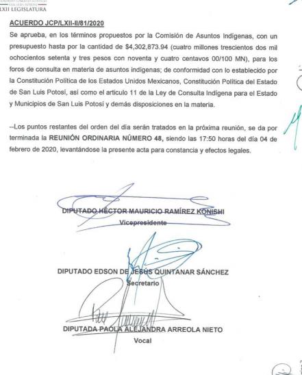 Consulta indígena costará a Congreso de SLP más de cuatro mdp