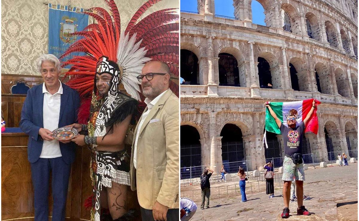 Con danza azteca, el potosino Cristian Pérez muestra su pasión y sus raíces en festival celebrado en Italia. Fotos: Especiales