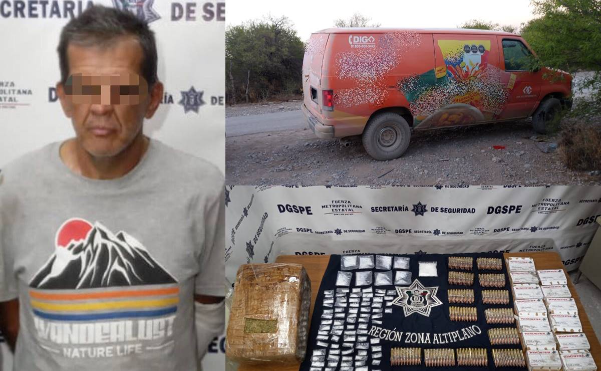 Usaba camioneta repartidora de botana para transportar droga y municiones; es detenido en SLP