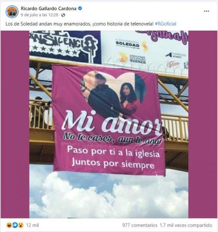 VIRAL. “Mi amor, no te cases, aún te amo”, con mensaje en puente le pide a su ex no casarse en SLP