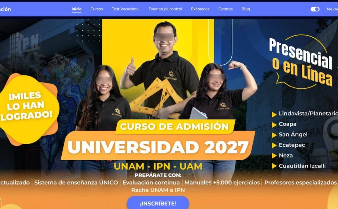 Página web de la academia "Más Preparación", institución donde operaban los detenidos por fraude en la UNAM (26/08/2026). Foto: Captura de pantalla