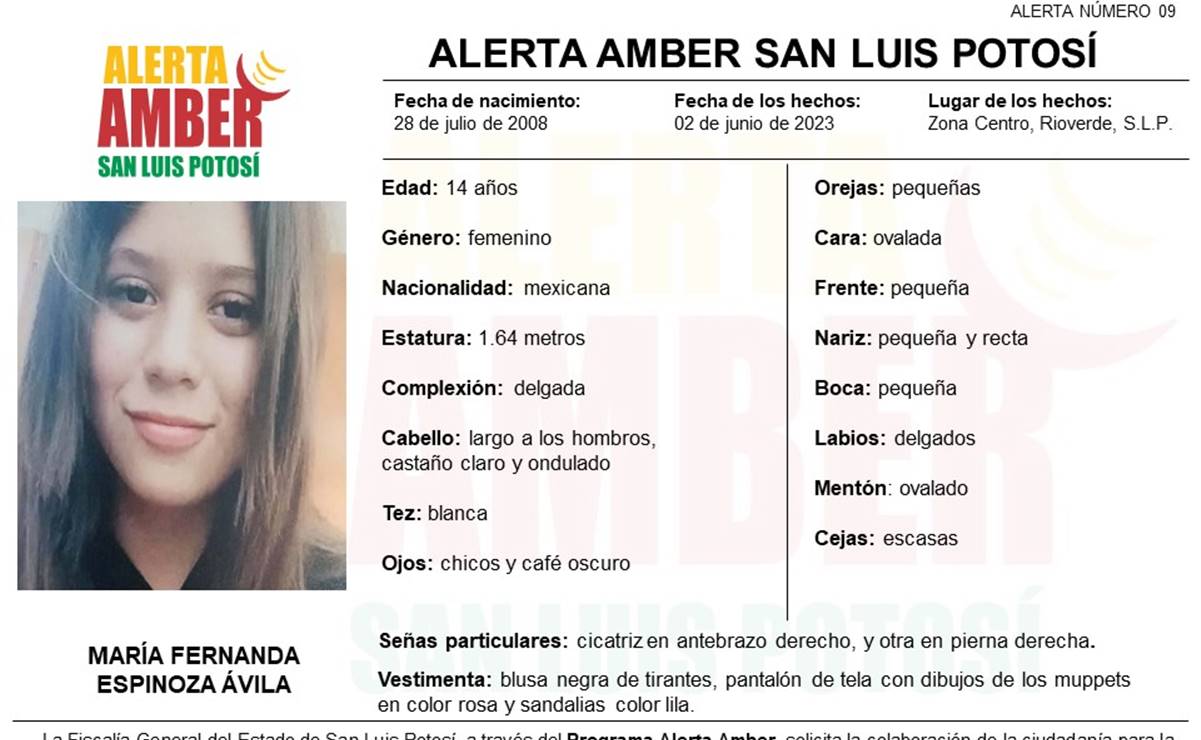 Activan Alerta Amber para localizar a María Fernanda de 14 años, desapareció en Rioverde