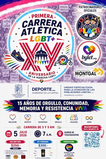 Cartel de la Primera Carrera Atlética LGBT+ en SLP. Imagen: Especial