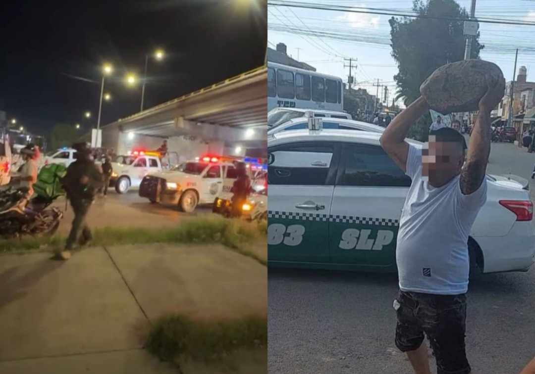 Se enfrentan taxistas con conductores de plataformas en SLP; hay un herido de gravedad
