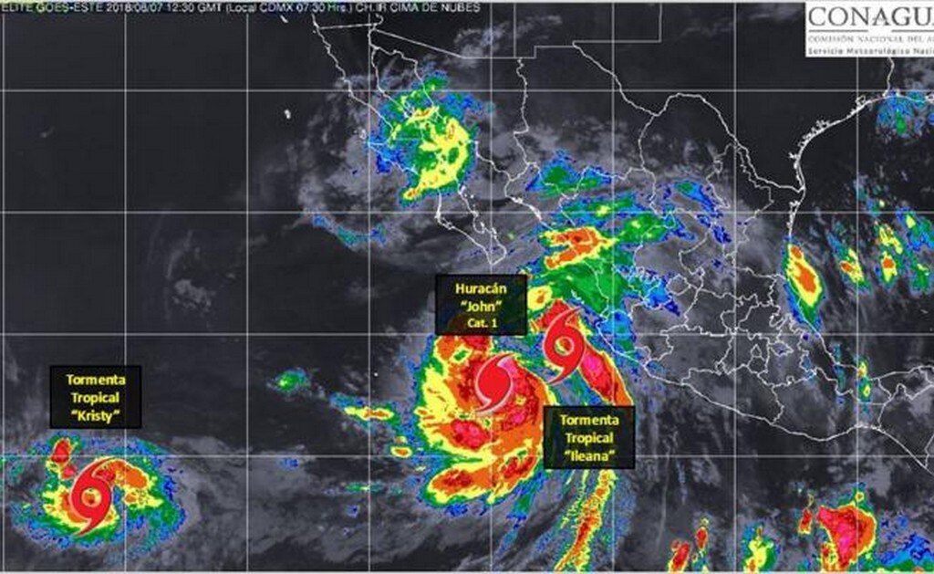 En altamar se formó la nueva tormenta Kristy, con vientos máximos sostenidos de 85 km/h. Foto: Conagua