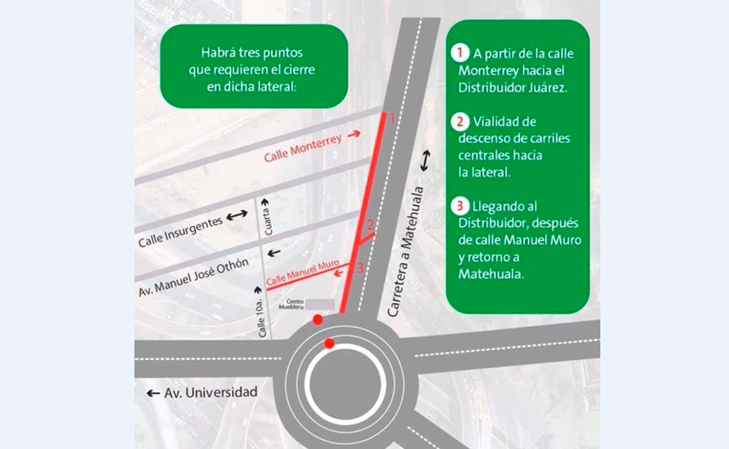 Cierre de vialidades por obras en distribuidor Juárez