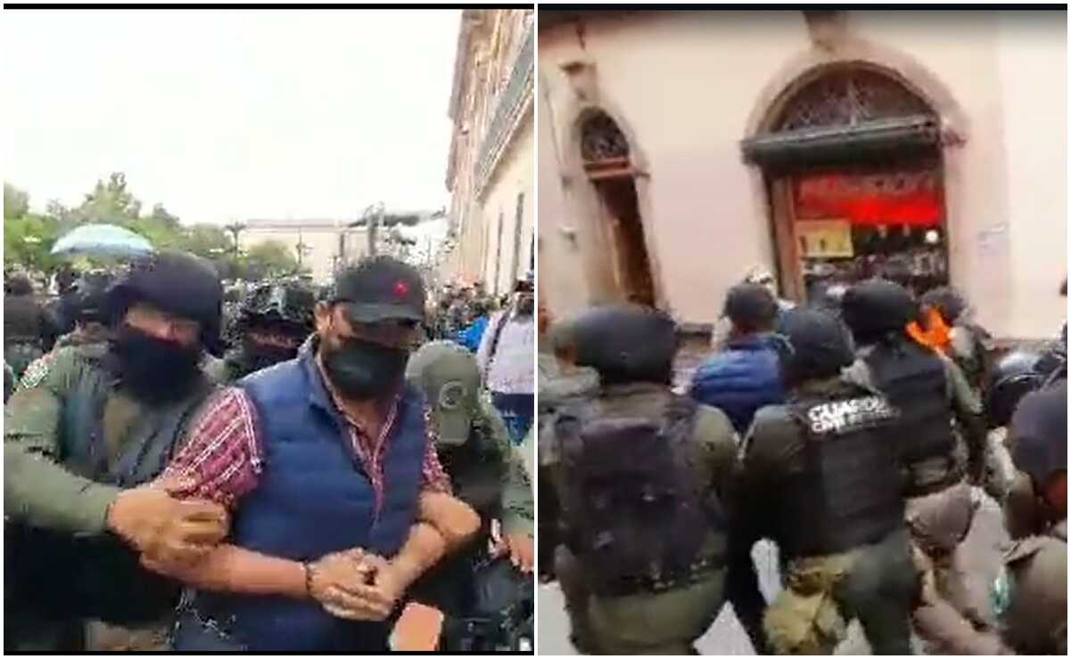 Desalojan con uso de la fuerza a burócratas que se manifestaban frente al Palacio de Gobierno de SLP